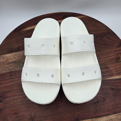 Crocs Classic 2 Strap Sandals Men's 9 White Comfort Slide Slip On Double Pool