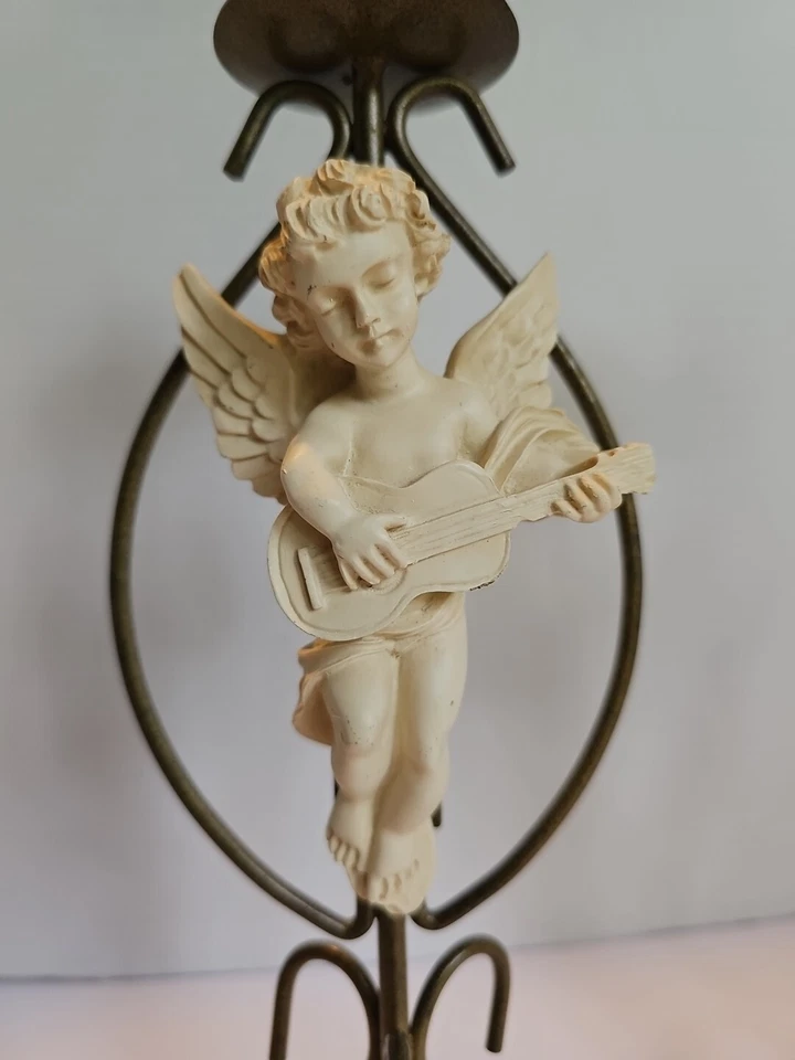 2 candelabros cónicos de metal de inspiración vintage de resina blanca querubín ángel 11" Foto 2 de 4