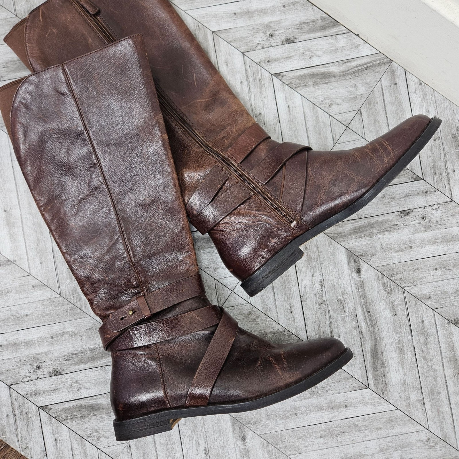 COLE HAAN BROWN LEATHER BOOTS Womens 6.5 B Knee High Elastic Insert Low Heel