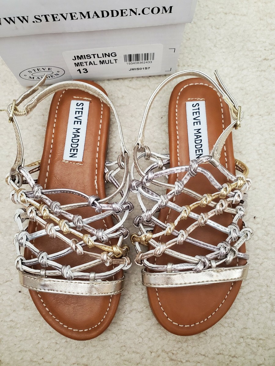 NIB New STEVE MADDEN Girls Youth Gladiator Sandals Brown Gold SiZe 13