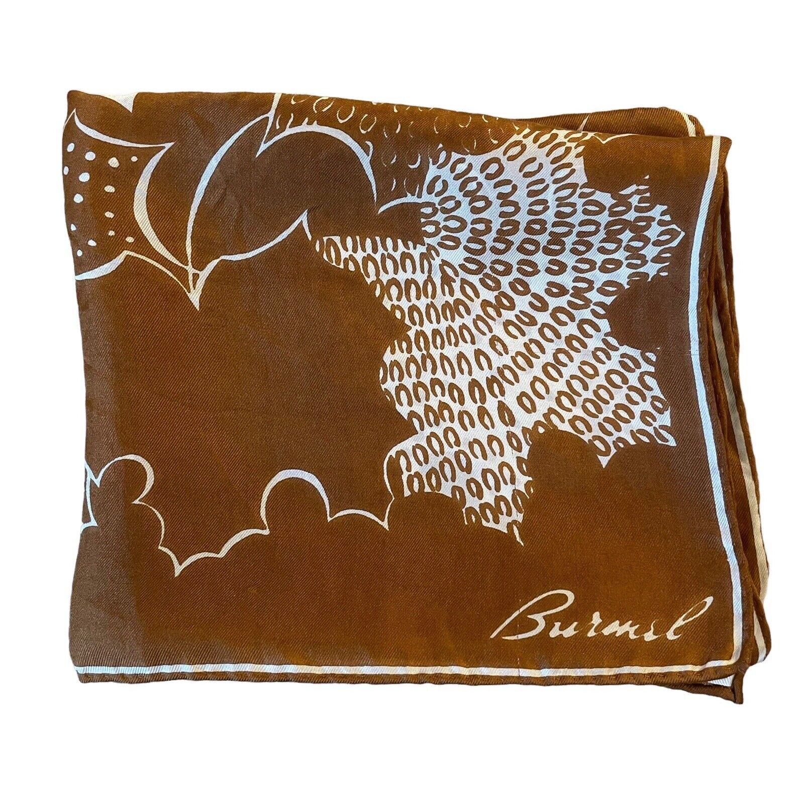 Burmel Vintage Silk Scarf Maple Leaf Brown Beige … - image 1