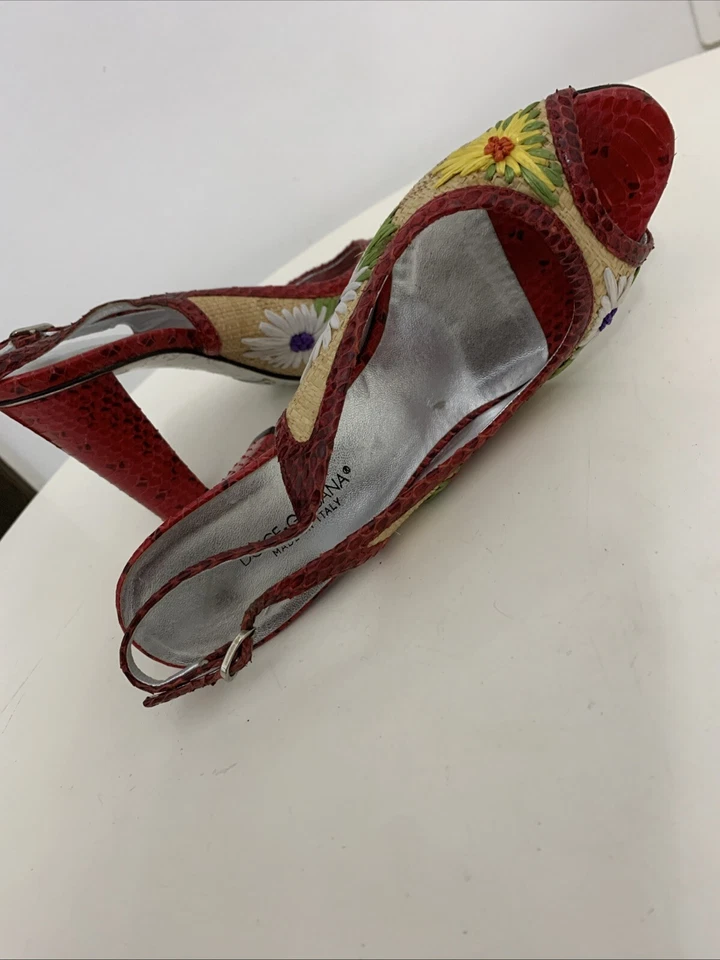 Auténtico Dolce & Gabbana Rojo Tacón Cordones Cuero Talla 36 Hecho en Italia Foto 4 de 4