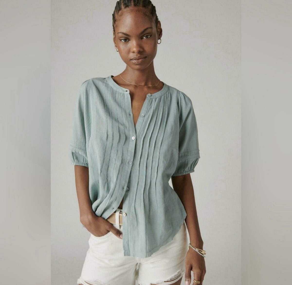 lucky brand eyelet peasant top