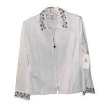 St John Sport By Marie Gray Jacket Med White With Blk Embroidery Nwt