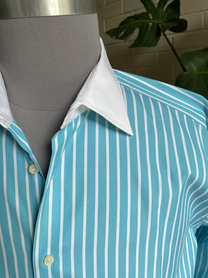 Camisa de vestir Van Laack Royal para hombre talla XL azul turquesa clásica con botones 44 Foto 3 de 4