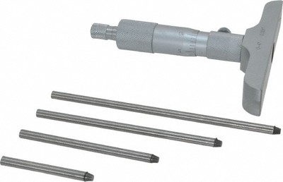 0 to 4'' Range, 4 Rod, Mechanical Depth Micrometer Ball Thimble, 4'' Base Lengt...