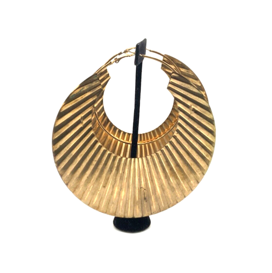 Large Textured Gold tone Hoops Statement Earrings… - image 4