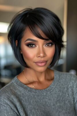 Short Black Pixie Bob Wigs with Side Bangs 100% Human Hair Lace Front Wigs 13x4