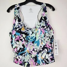 RBX Women’s Sports Cropped Tank Size 2X Floral Built-In Bra Racerback Stretch