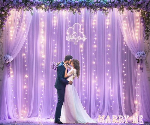 4-Panel Sheer Purple Tulle Curtain with Integrated Lights for Weddings & Parties - 第 4/10 張圖片