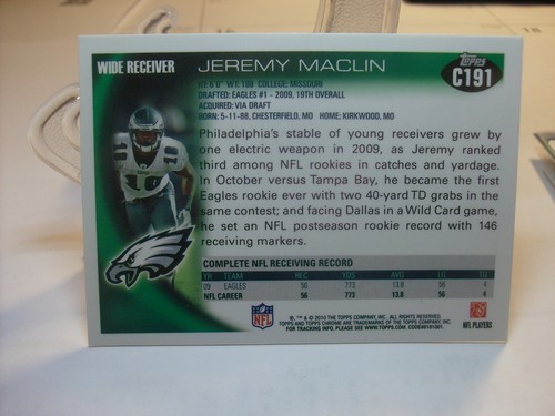 2010 Topps Chrome #C191 - Jeremy Maclin - Philadelphia Eagles (2823) - Picture 2 of 2