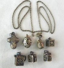 Wish Prayer Box Locket Necklace Brass tone Cross Square Round Urn Egg Shapes