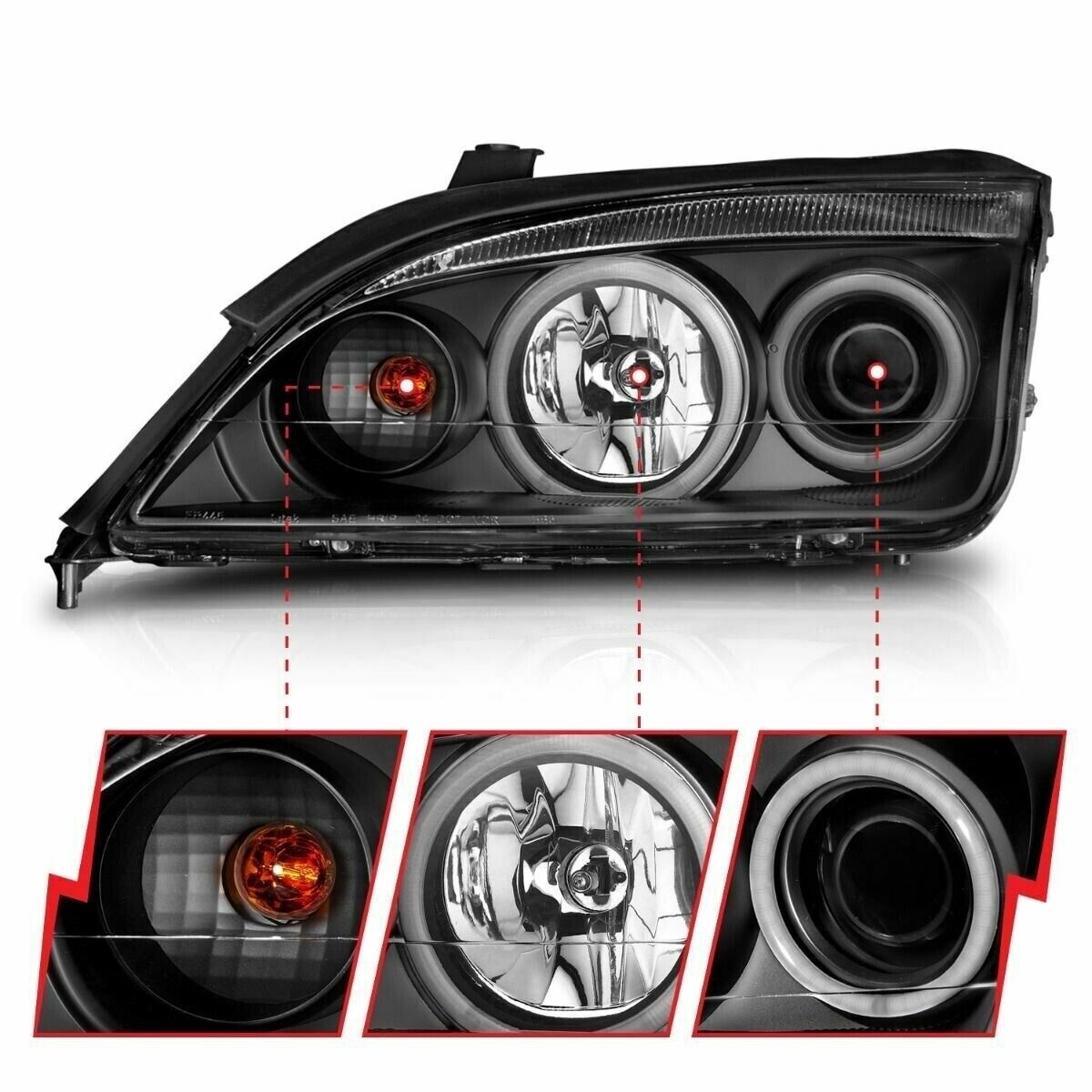 ANZO 121198 Projector Headlights Lamp w/ Halo (CCFL) Black for 05