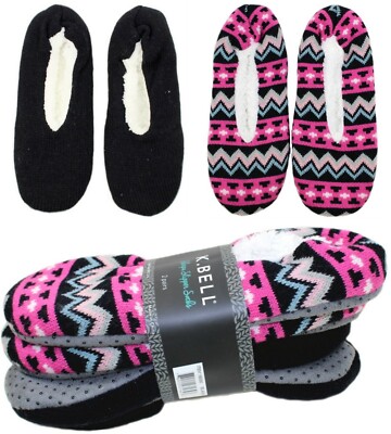 2 Paar Damen HAUSSCHUHE SOCKEN weich kuschelig WASCHBAR K BELL Sherpa Hausschuhe | S/M 2-4