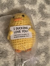 Crochet Duck Doll Soft Emotional Support Knitting Duck Doll with Positive Card