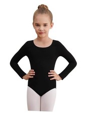 WEGETIT Leotards for Girls Long Sleeve Bodysuit Toddler 10-12 Years Black