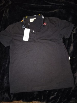 Gucci Black Polo Shirt Embroidered Snake & Bee Collar Short Sleeve