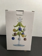 LS Arts Green Glass Christmas Tree W/ 12 Bling Ornaments Original Box Beautiful!