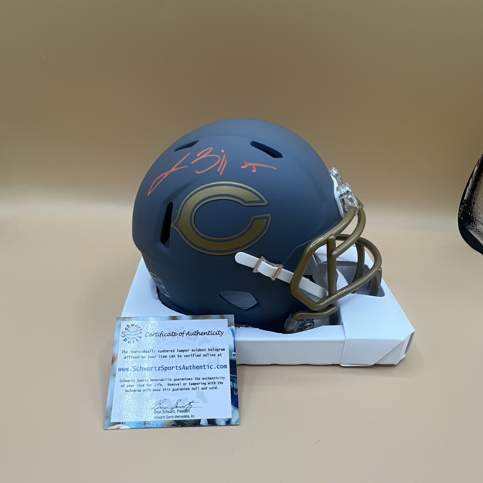 Lance Briggs Signed Chicago Bears Slate Mini Helmet Schwartz COA NFL