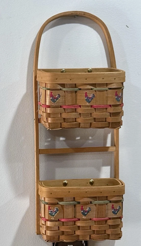 农舍编织公鸡悬挂篮子彩绘,藤条,2 级,18.5x7.5 英寸 — 第 3/4 张图片