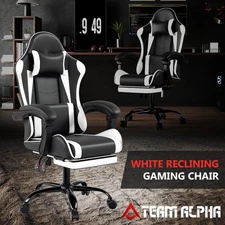 White Recliner Swivel Home Office Computer Gaming Chair w/ Armrest & Footrest