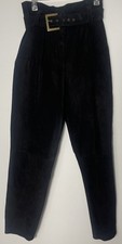 Wilsons Leather Black Suede Hi Waisted Pleated Mom Pants Vintage VTG Women Sz 12