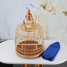 27.5 Cm Chinese Circular Shape Carving Bamboo Wood Birdcage