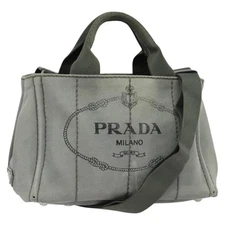 PRADA Canapa PM Hand Bag Canvas 2way Gray Silver Auth yk19274