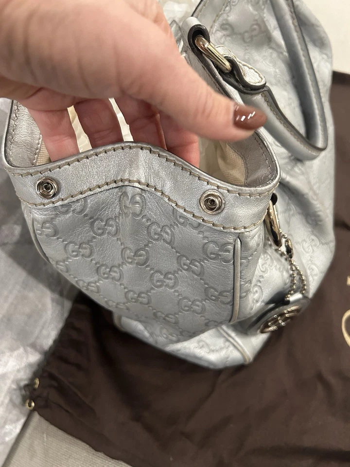 AUTÉNTICO GUCCI Sukey Med Bolso de Mano de Hombro Cuero Guccissima Plateado Foto 3 de 4