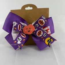 Halloween Hair Bow Purple Grosgrain Ribbon Pumpkin Ghost Bat Hair Clip