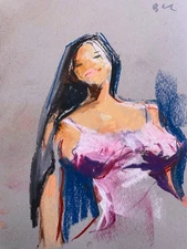 9x12 Pastel Painting French Portrait Cubism On Paper Original Signed BVC