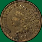 1907 Indian Head Cent Almost Uncirculated AU Coin, Cleaning #40689