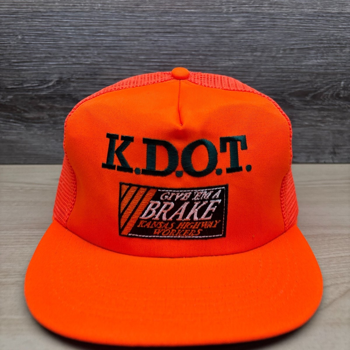 Vintage Kansas Highway Workers Hat Cap Snap Back Orange KDOT Give