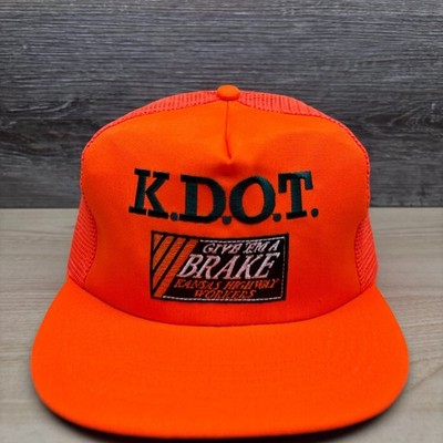 Vintage Kansas Highway Workers Hat Cap Snap Back Orange KDOT Give