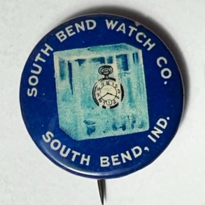 c1910s South Bend Watch Co Frozen Watch South Bend IN  7/8'' Celluloid Pinback