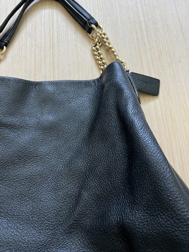 Coach Hallie Pebble Leather Shoulder Bag Black/Gold Chain F37202 Very Clean - Picture 5 of 23