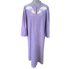 Vanity Fair Velour Robe Large Vintage Lavender Housecoat 1/2 Zip Long Grannycore
