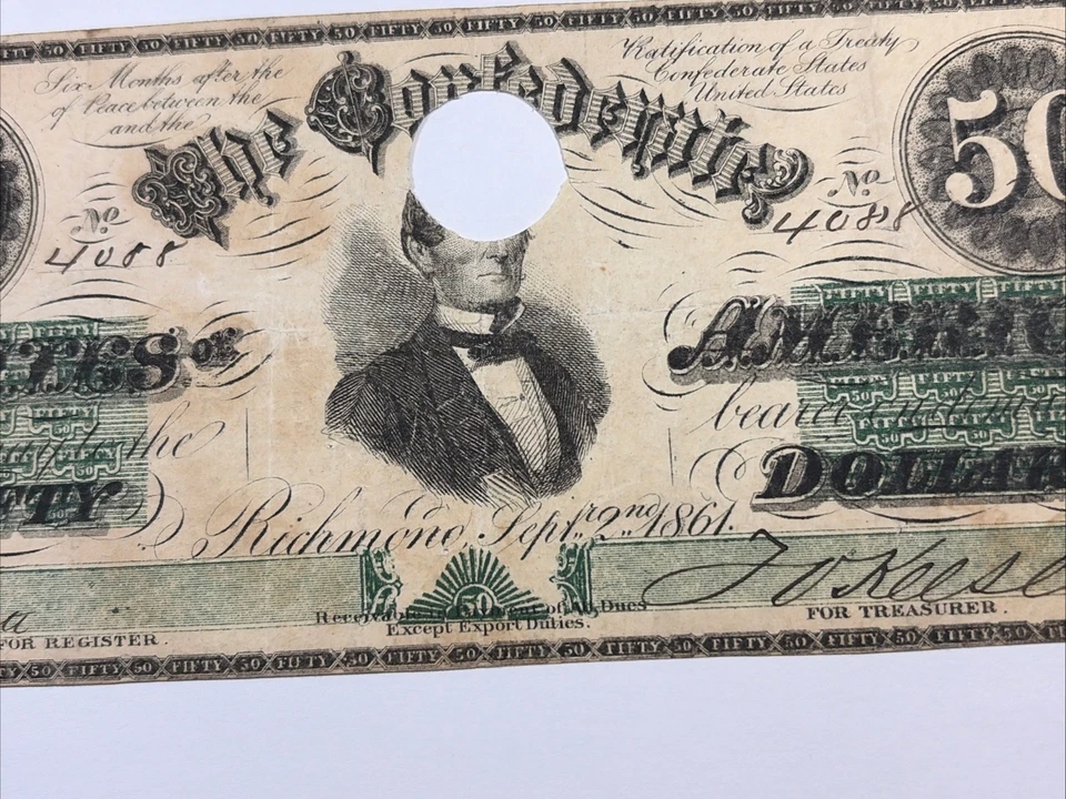 September 2, 1861 $50 Confederate States of America Note T-16 - Image 4 of 4