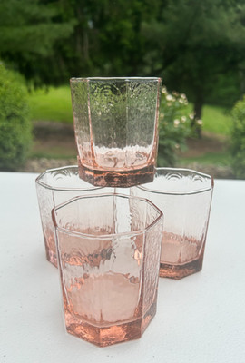 Vintage Pink Libbey Facets Lowball Glasses Set of 4 Retro Blush Bar Cart Decor