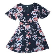 BB Dakota Floral Fit & Flare Dress Short Sleeve Size 10 Black