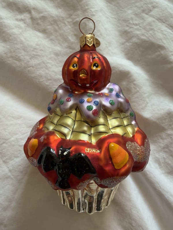 Vintage Christopher Radko Trick or Sweet Cupcake Glass Ornament Halloween