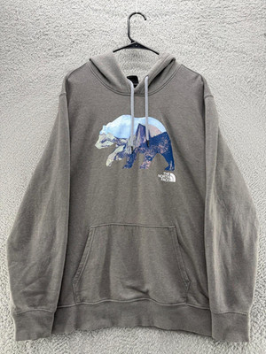 The North Face Hoodie Mens XXL Gray Bear Graphic Pullover Sweatshirt Outdoor