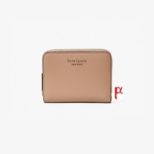 Kate Spade New York Spencer Small Leather Compact Bifold Wallet Raw Pecan Brown