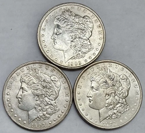 Lot of 3 1903-P Scarce Morgan Silver Dollars AU-BU Details