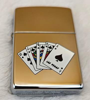 Zippo Lighter 1998 Las Vegas Royal Flush in Spades, High Polish