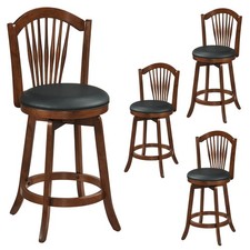 Swivel Bar Stools Set of 4, 25  Counter Height Barstools w/Backrests, Wood Frame