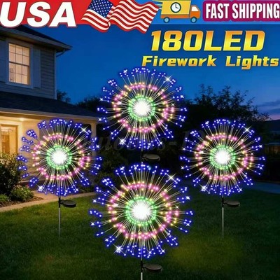 8PC 180 LED Solar Firework Lights Outdoor Garden Decor Waterproof Path Lawn Lamp