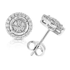 Diamond Earrings for Women 3/8 CT Sterling Silver Round Cluster Studs Push Backs