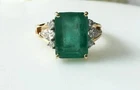 4.90 Ct Green Emerald Art Deco Vintage Engagement Ring 14K Yellow Gold Over