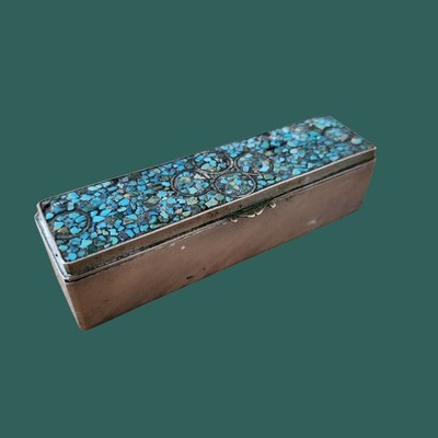 Vintage Perser Indisch Türkis Chip Intarsien Metall Box Mitte 20. Jahrhundert Handwerker